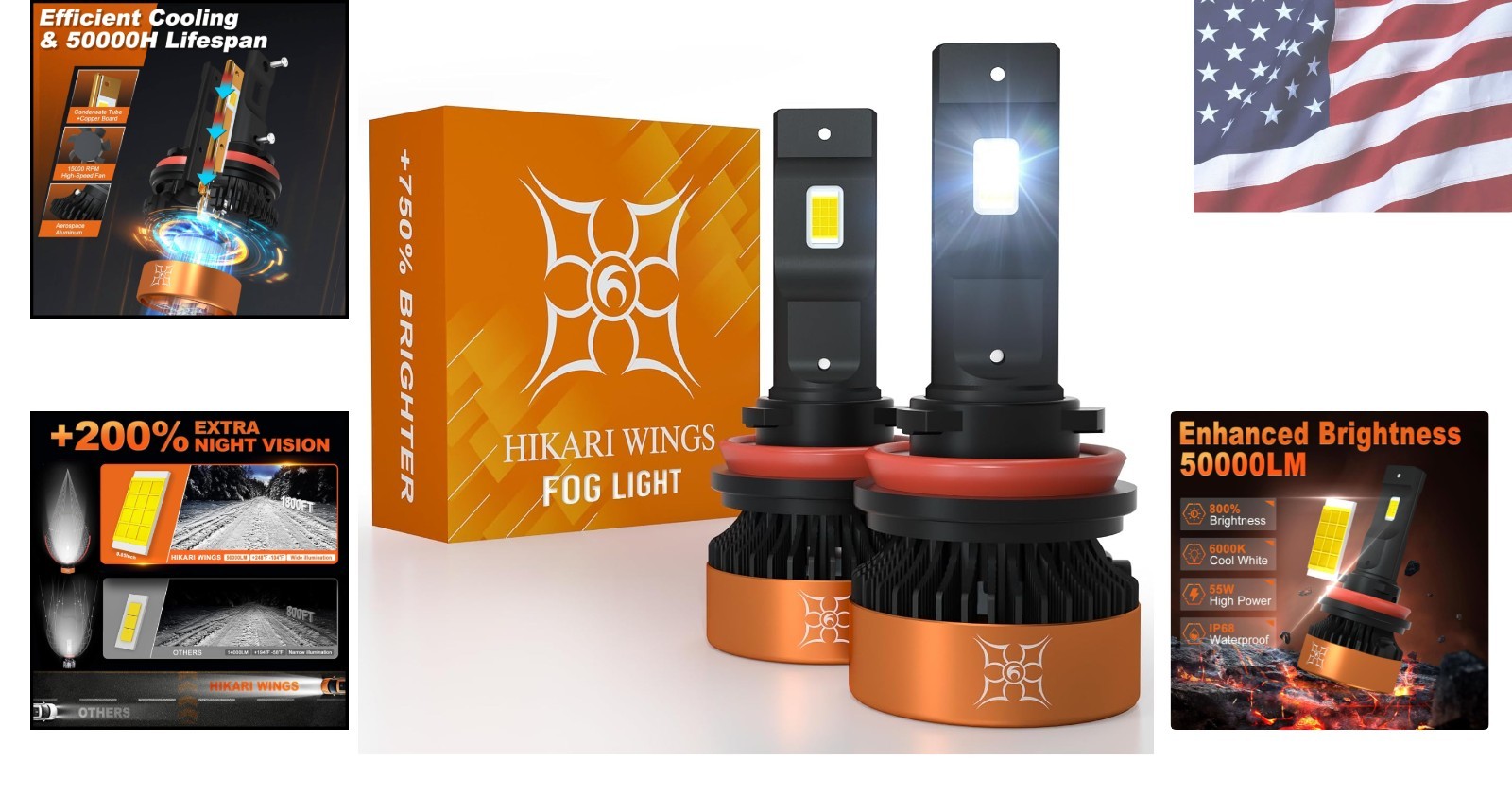 High-Performance H11 LED Fog Lights – 50000 Hours Lifespan, Multi-Compatible