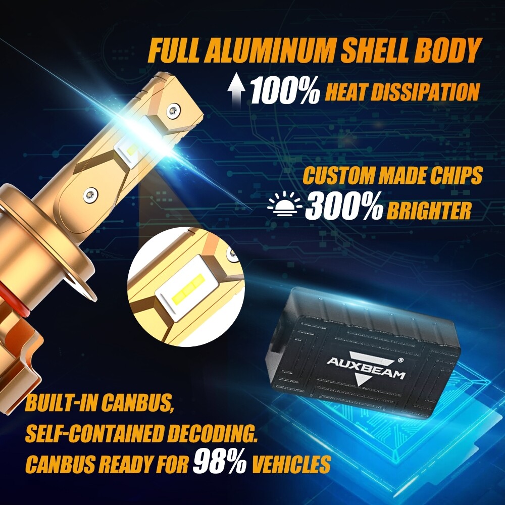 AUXBEAM H7 H7 H11 LED Headlight Hi/Lo Beam+Fog Light 6000K White Canbus Resistor