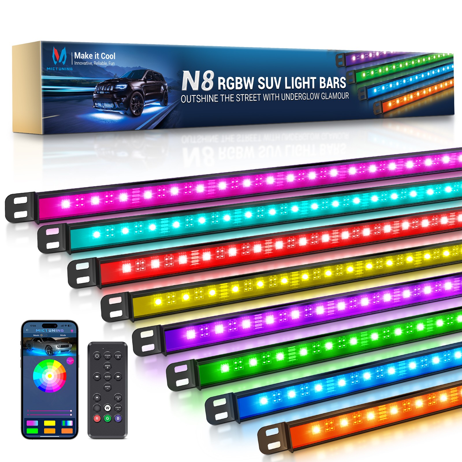 8PCS RGBW LED Light strips,Underbody Underglow Light Bars Aluminum Light strips