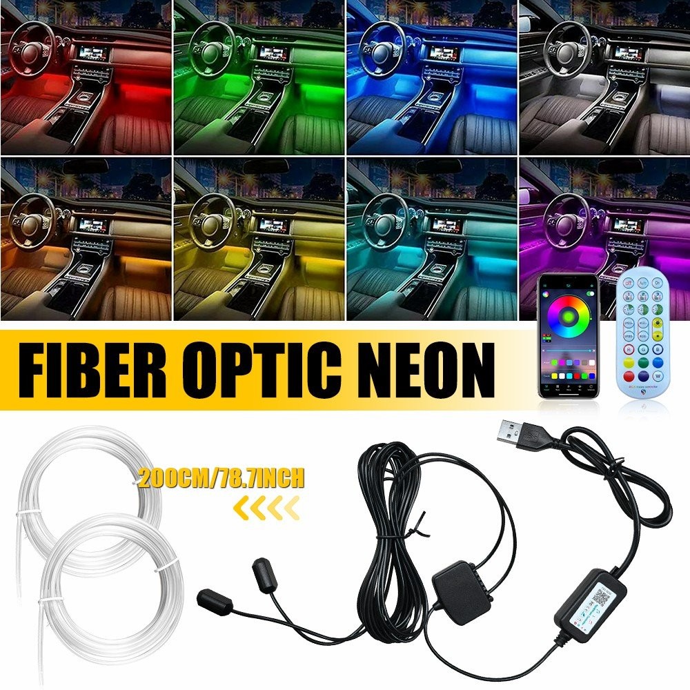 Interior Lamp APP RF Control LED Neon Light Trim Glow Optic Fiber Strip RGB EXC
