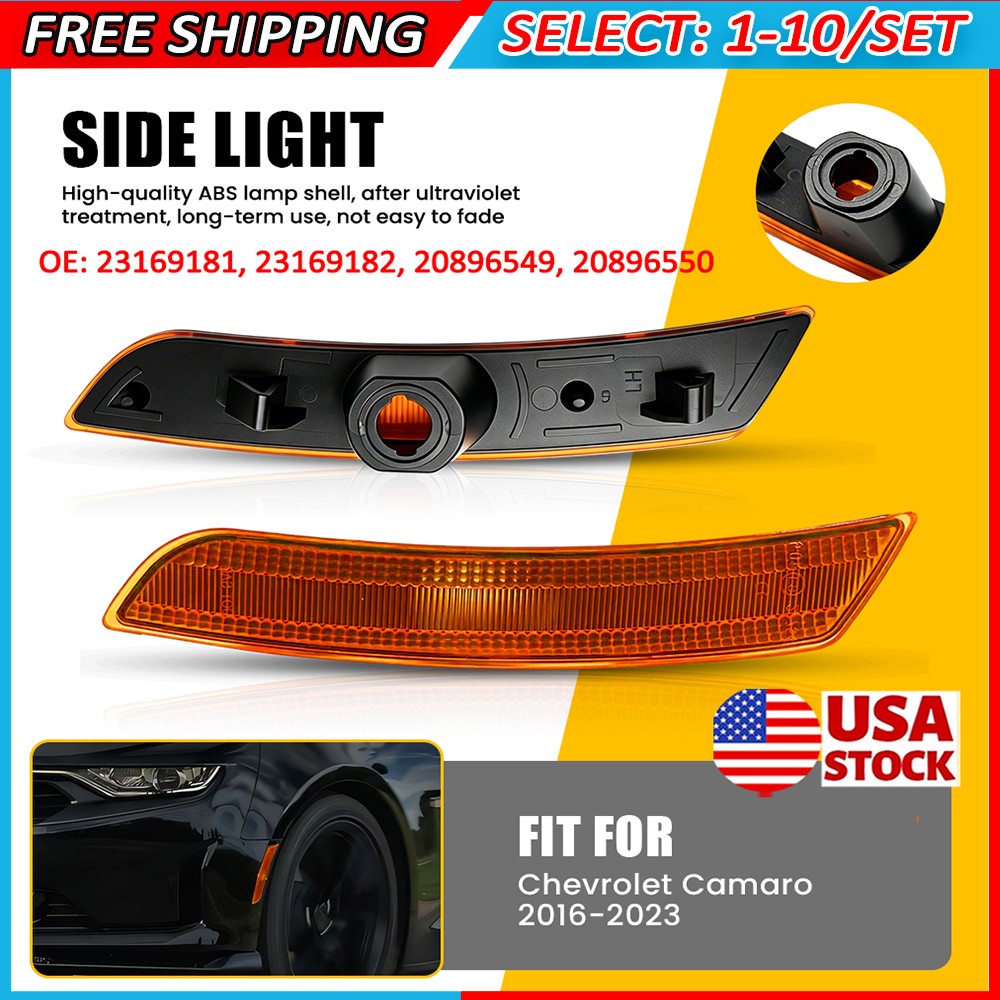 2-20x Bumper Front LED Side Marker Light Covers Amber For 16-23 Chevrolet Camaro