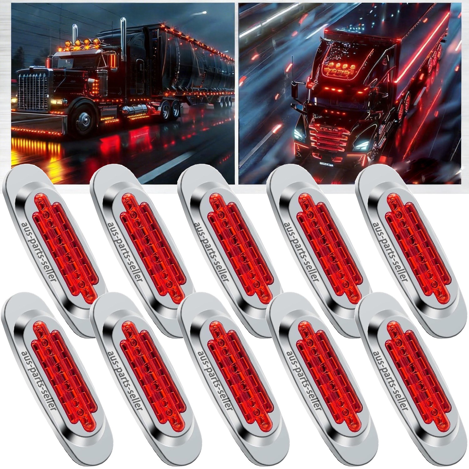 10x Truck Parts 6.5″ Inch Red LED Chrome Side Marker Lights Clearance Waterproof