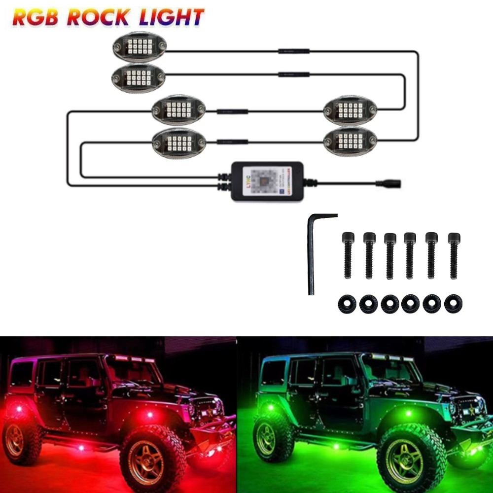 APP RGB LED Rock Lights Kits for Pickup Off-Road Truck ATV UTV JP Chassis Lights