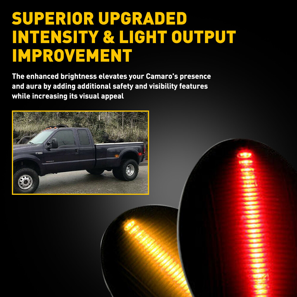 For Ford F350 Superduty Amber/Red LED Fender Bed Side Marker Lights 4pc Smoked