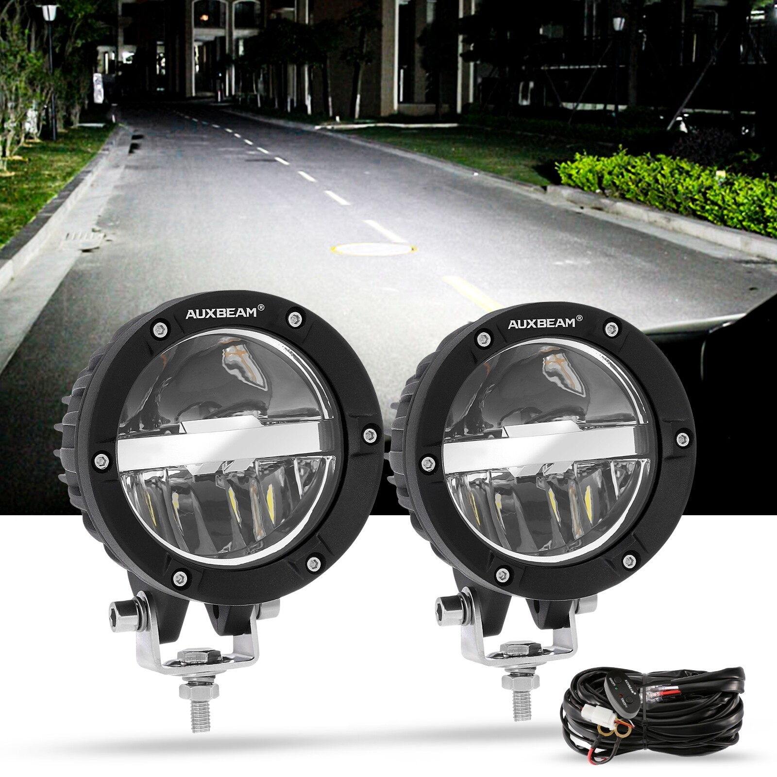 Round 4 inch Front Bumper LED Work Light Pods for Yamaha Grizzly 700 Headlight