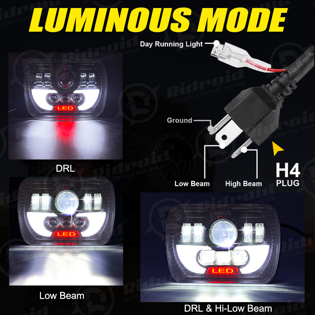 5X7/7X6“ LED Projector Headlight Hi/Lo Beam For Jeep Wrangler Cherokee XJ YJ US