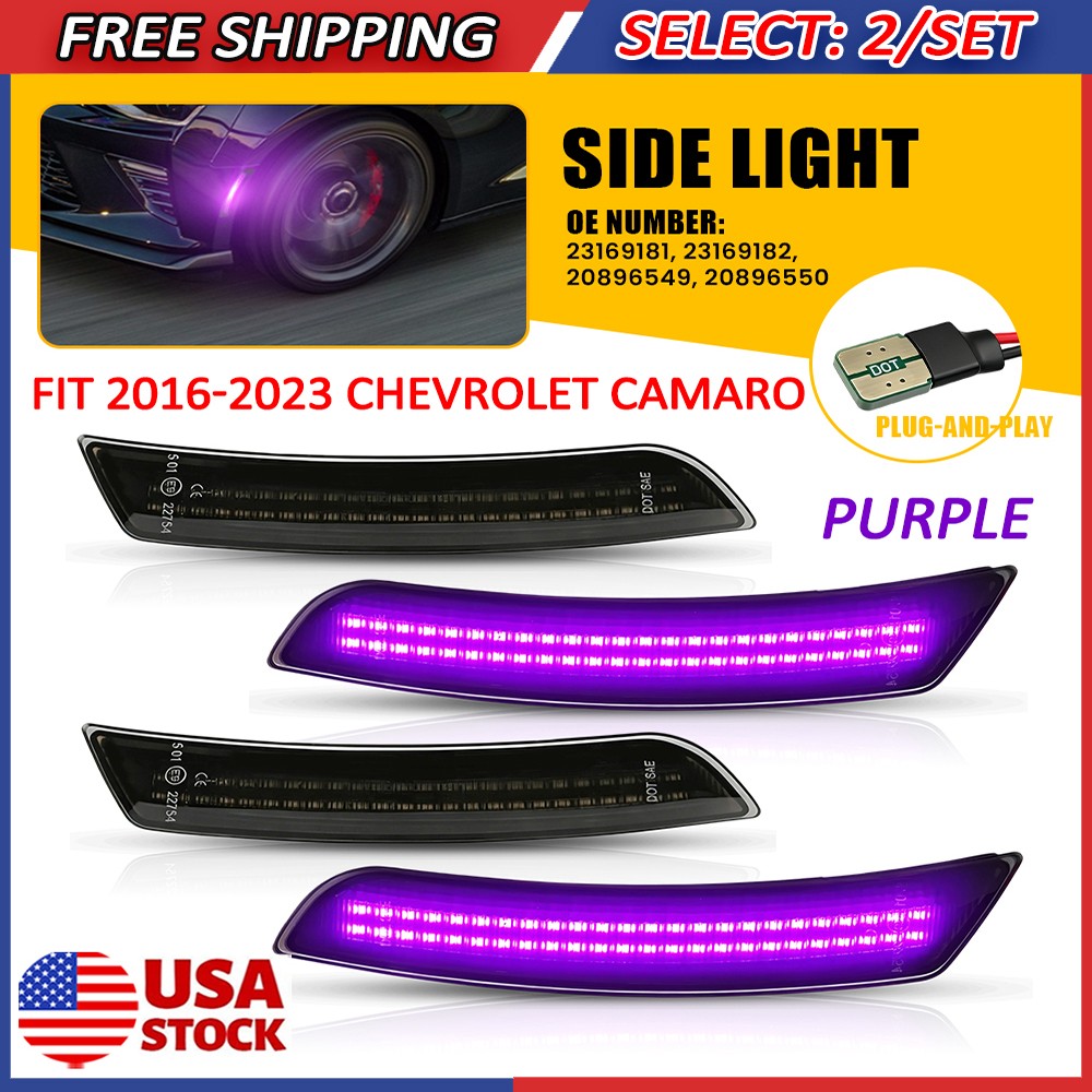 8x For 2016-23 Chevy Camaro Solid Purple LED Marker Signal Side Light Front Rear