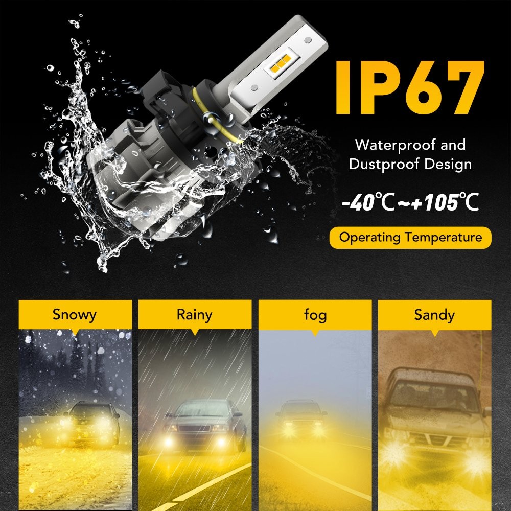 2 AUXITO 5202 LED Fog Light or DRL Bulbs 3000K Amber Yellow 200% Brighter B3F J