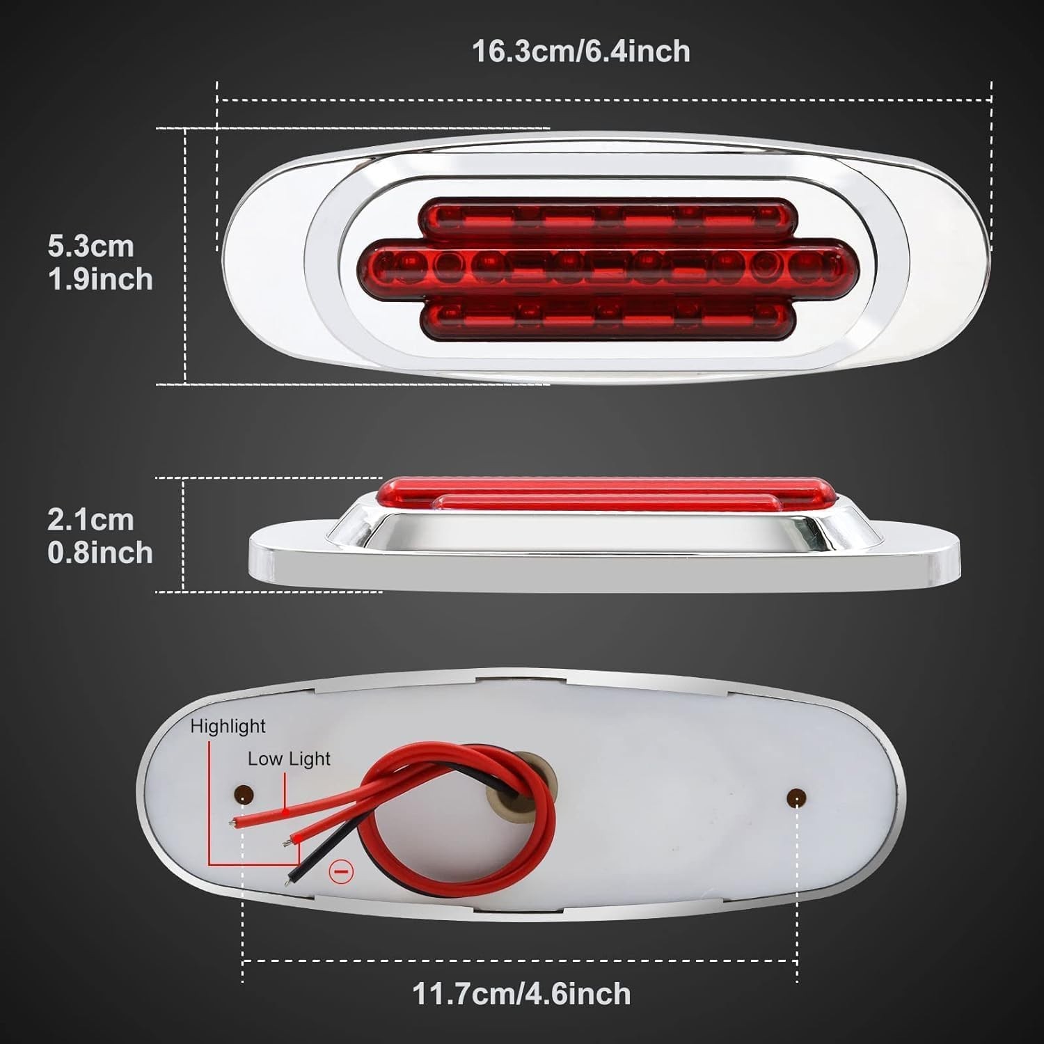 10x Truck Parts 6.5″ Inch Red LED Chrome Side Marker Lights Clearance Waterproof