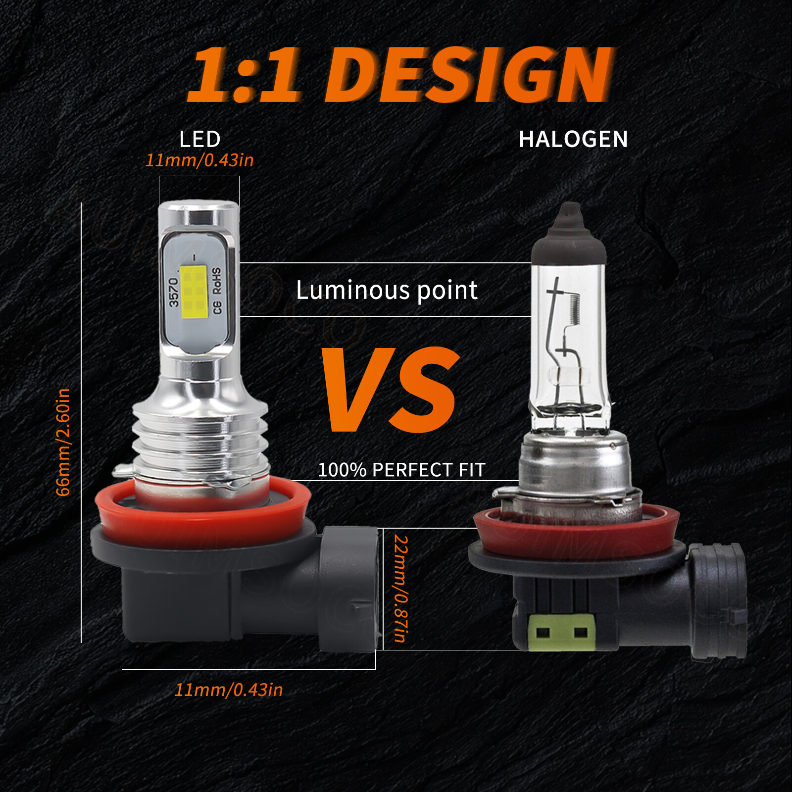 H11 LED Headlight Bulb Low Beam Fanless Super Bright 6000K Pure White 2pcs Combo