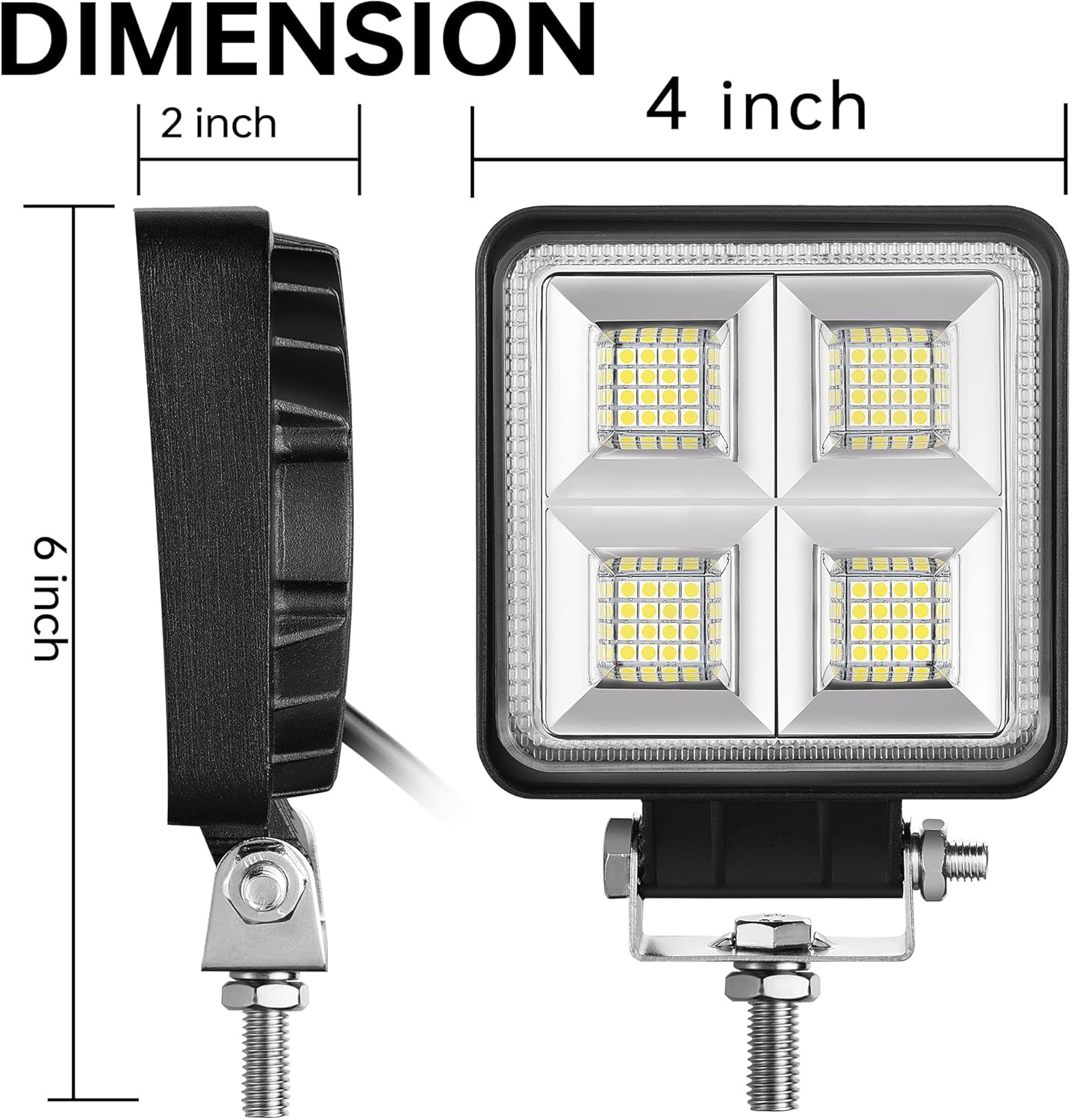4Inch 48W Square LED Work Light 12V-24V Pods Flood Spot Lamp SUV Truck Off Road