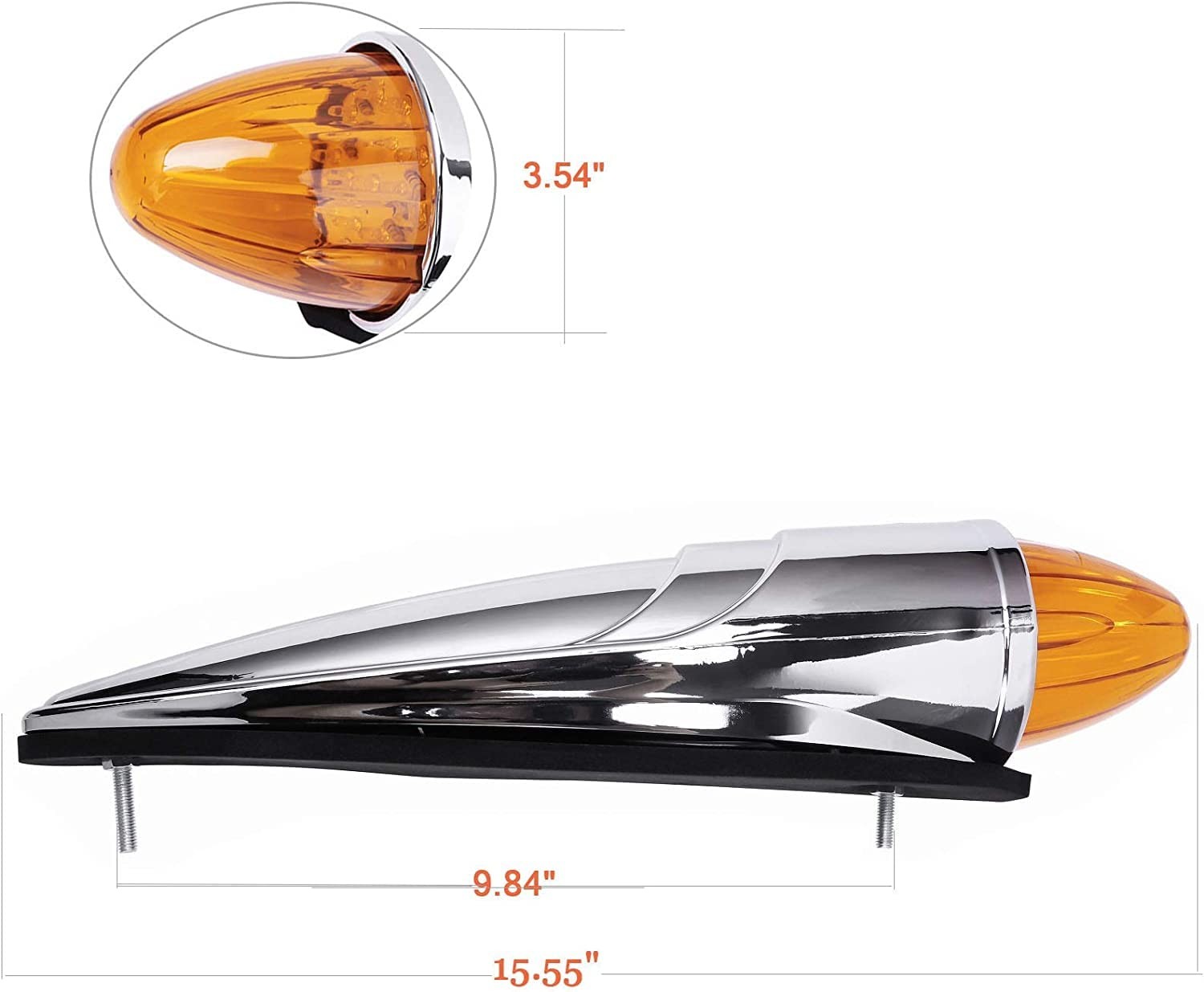 5x 17 LED Amber/Clear Lens Torpedo Cab Marker Roof Running Top Lights Chrome 12V