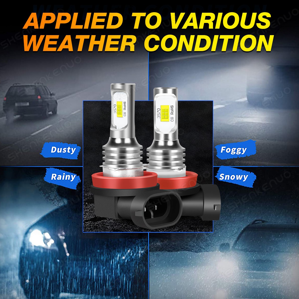 LED Headlight Bulbs H11 Low Beam Light 6000K Pure White Fanless Super Bright 2x