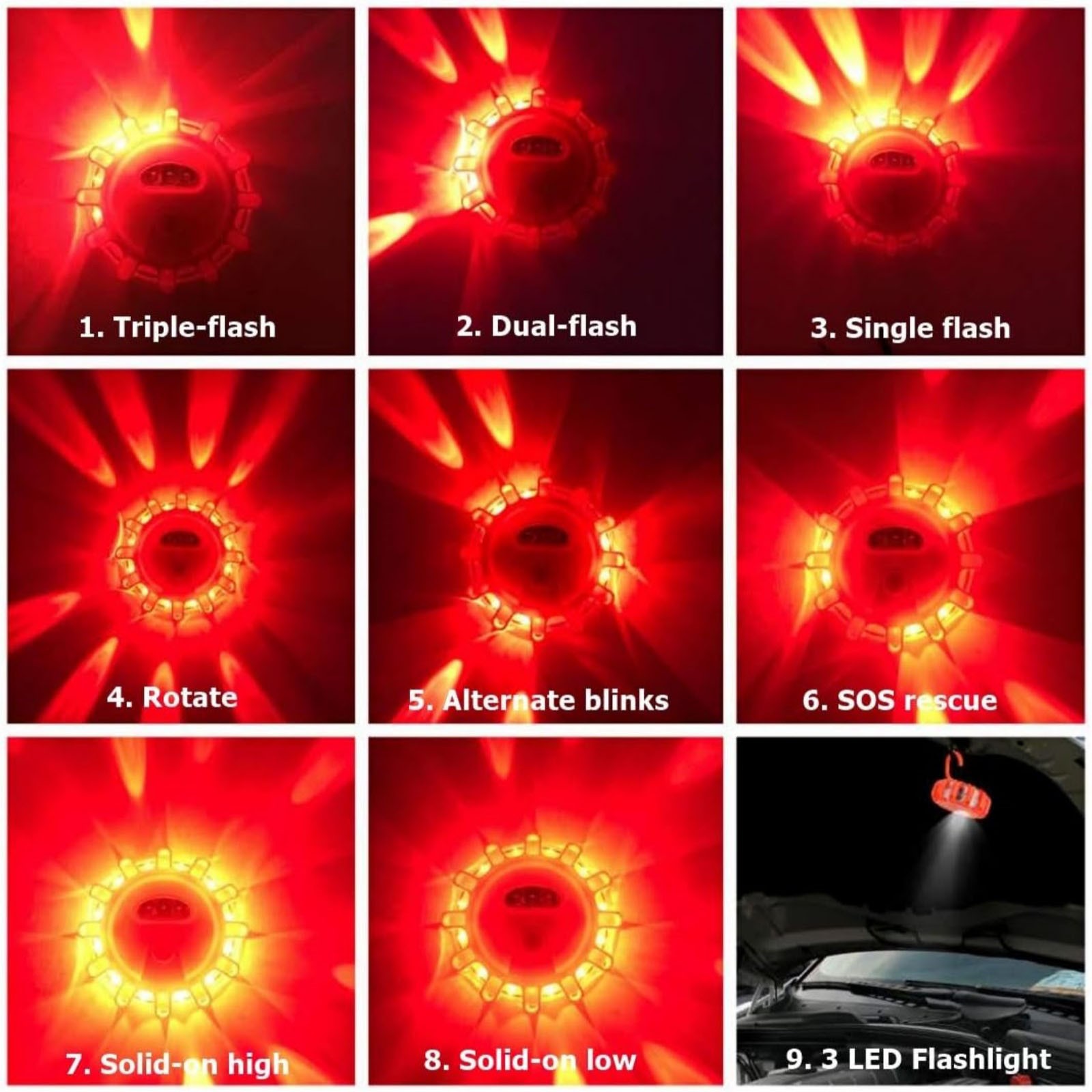 15 LED Safety Beacon Road Flare with SOS and 9 Flashing Modes for Vehicles