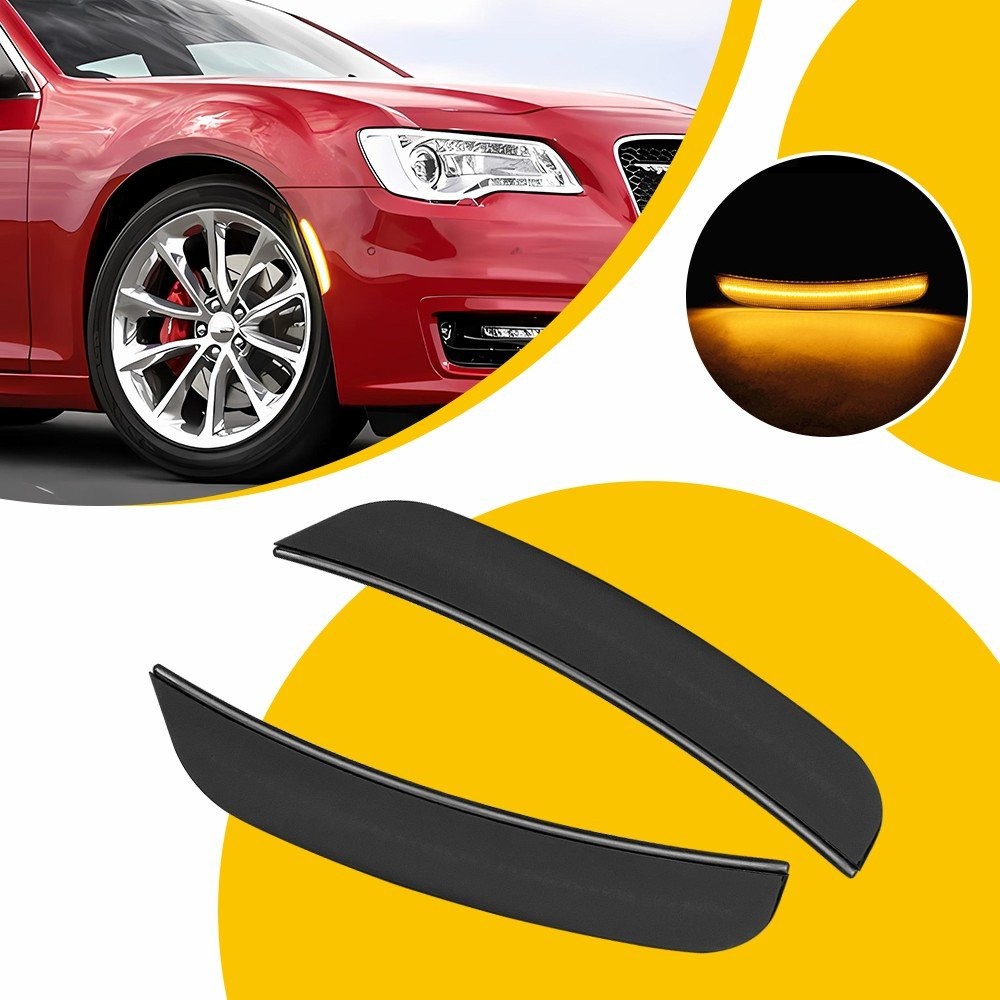 2PCS Amber LED Smoked Front Bumper Side Marker Lights For Chrysler 2015-2023 300