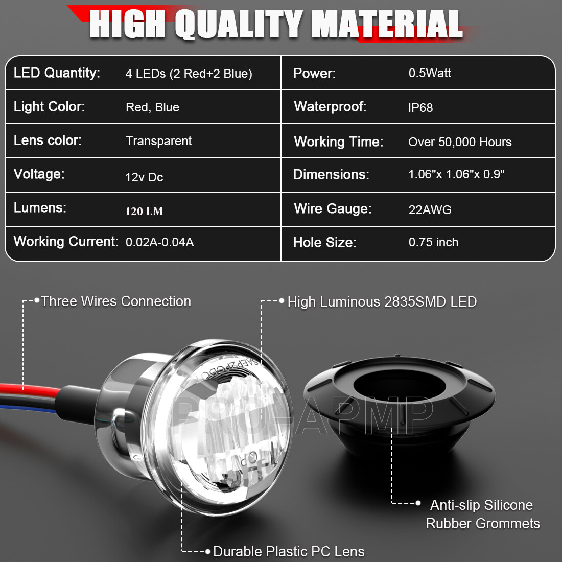 Dual Color 3/4″ 12V Marker Lights LED Truck Trailer Round Side Bullet Light 10pc