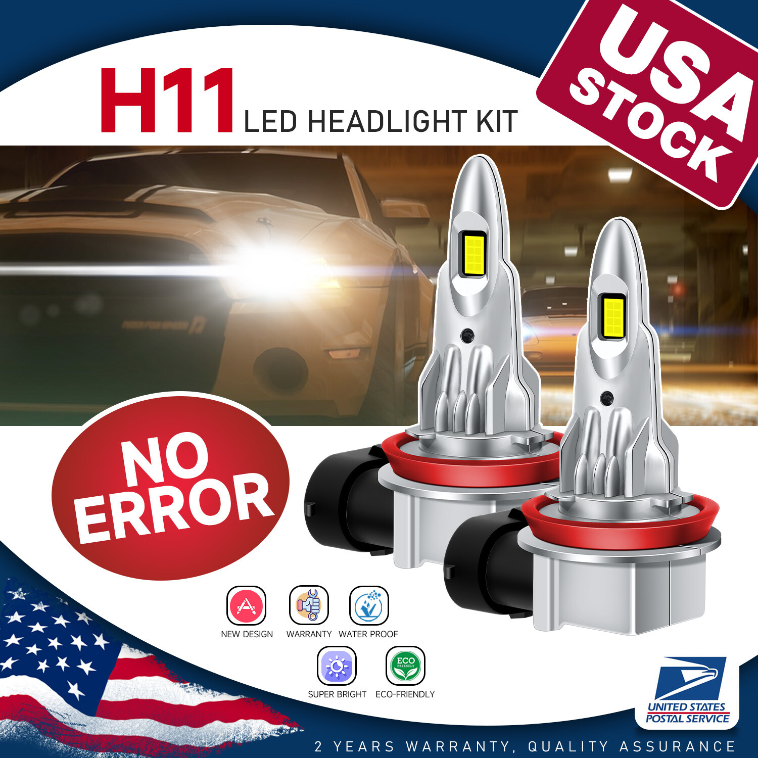 Pair H11 LED Headlight Kit Low Beam Bulbs Super Bright 30000LM 6000K Cold White