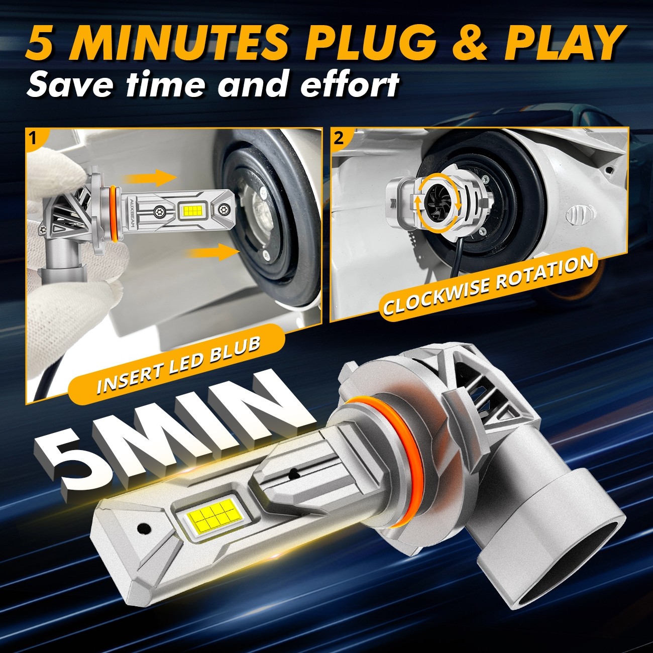 AUXBEAM 9005 LED Headlight Super Bright Bulbs Kit 6500K White 28000LM High Beam