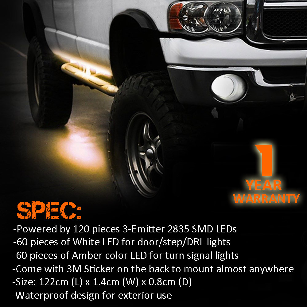 2X Amber Side LED Light Strips Running Board Marker Courtesy Step Lighting 48″