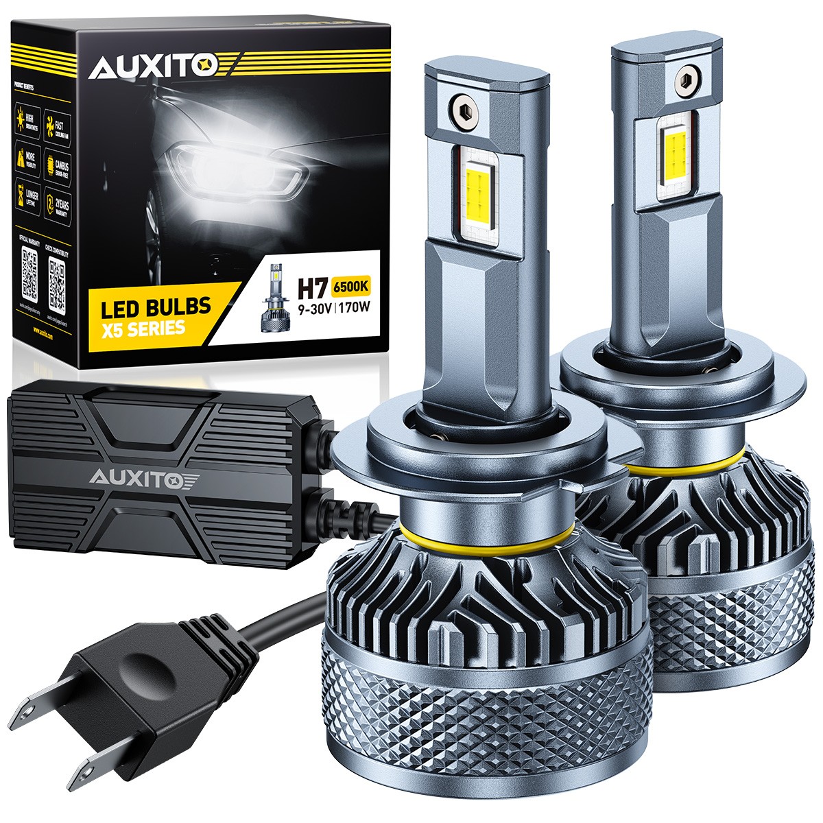 2-20X H7 Headlight LED Bulb Conversion Super Bright White 6500K AUXITO X5-Series