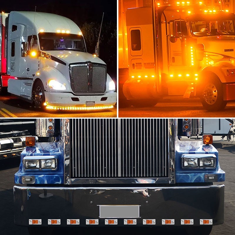 Amber Sealed Chrome 12-LED Side Marker Clearance Truck Trailer Lights Waterproof