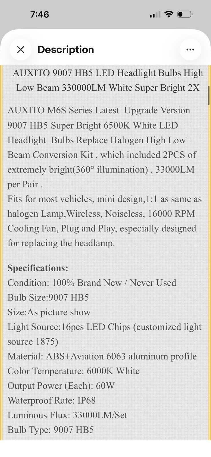 AUXITO 9007 HB5 LED Headlight Bulbs High Low Beam 330000LM White Super Bright 2X