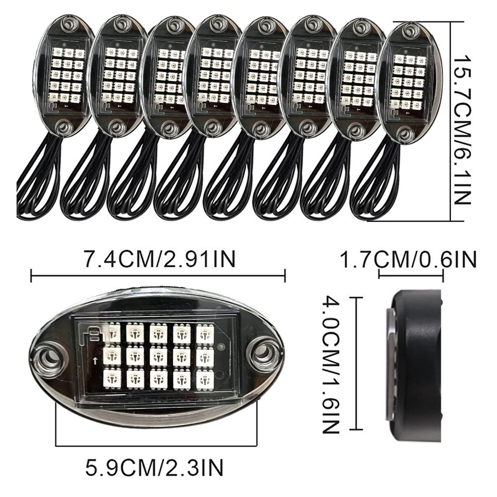 APP RGB LED Rock Lights Kits for Pickup Off-Road Truck ATV UTV JP Chassis Lights