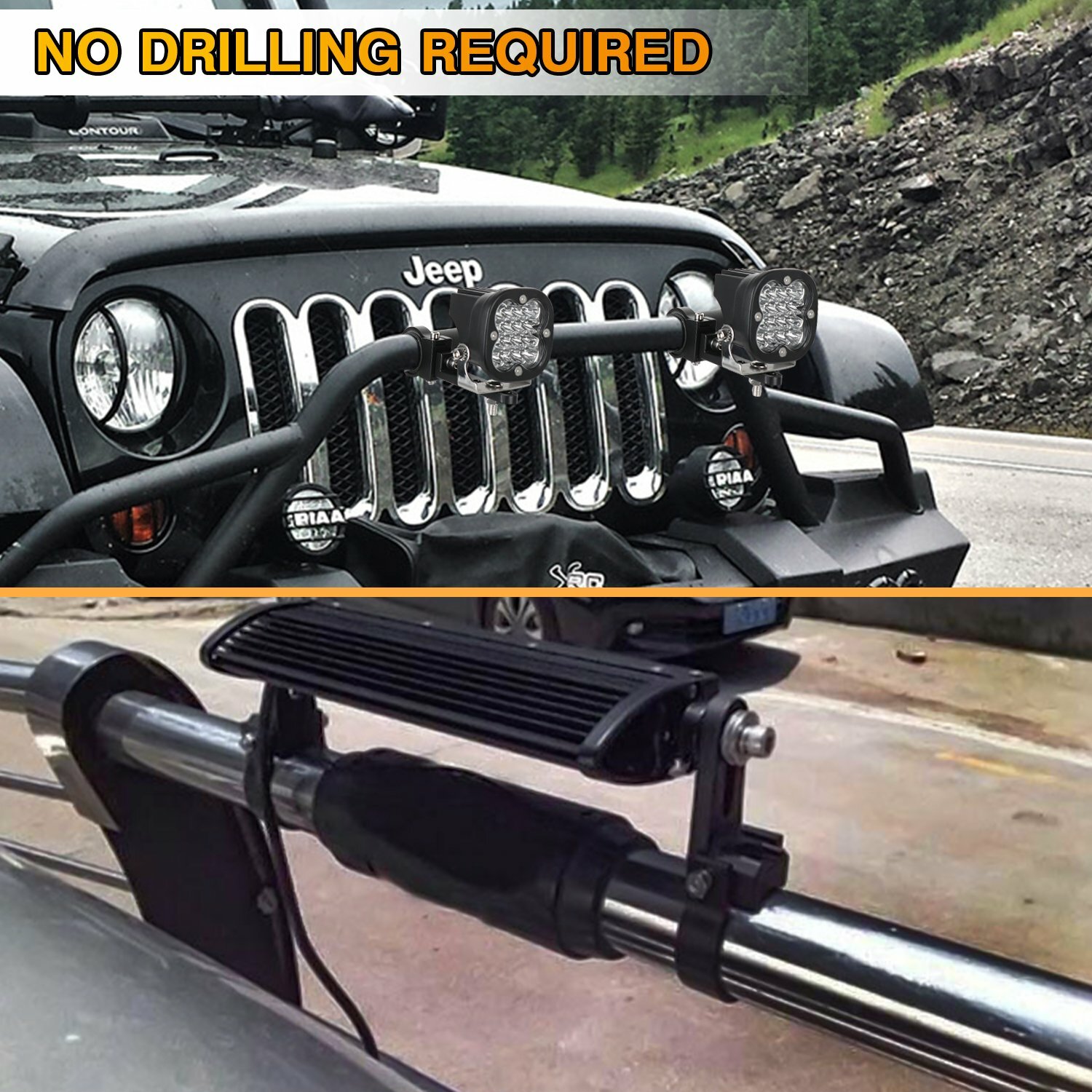 2X 2″ 51mm Bull Bar Roll Cage Mount Bracket Tube Clamps LED Light Bar Offroad