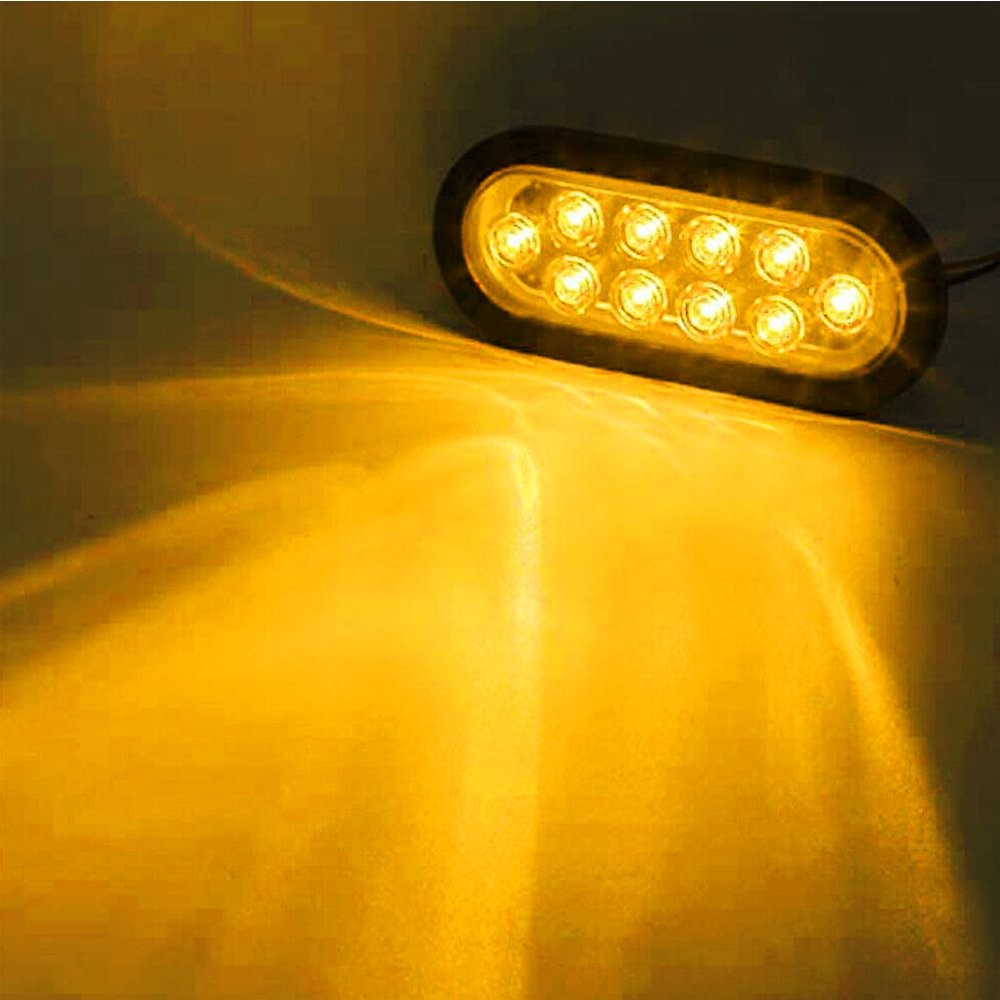 2Pcs Amber Oval 6″ Trailer Lights 10 LED Stop Turn Signal Tail Truck Park Lights