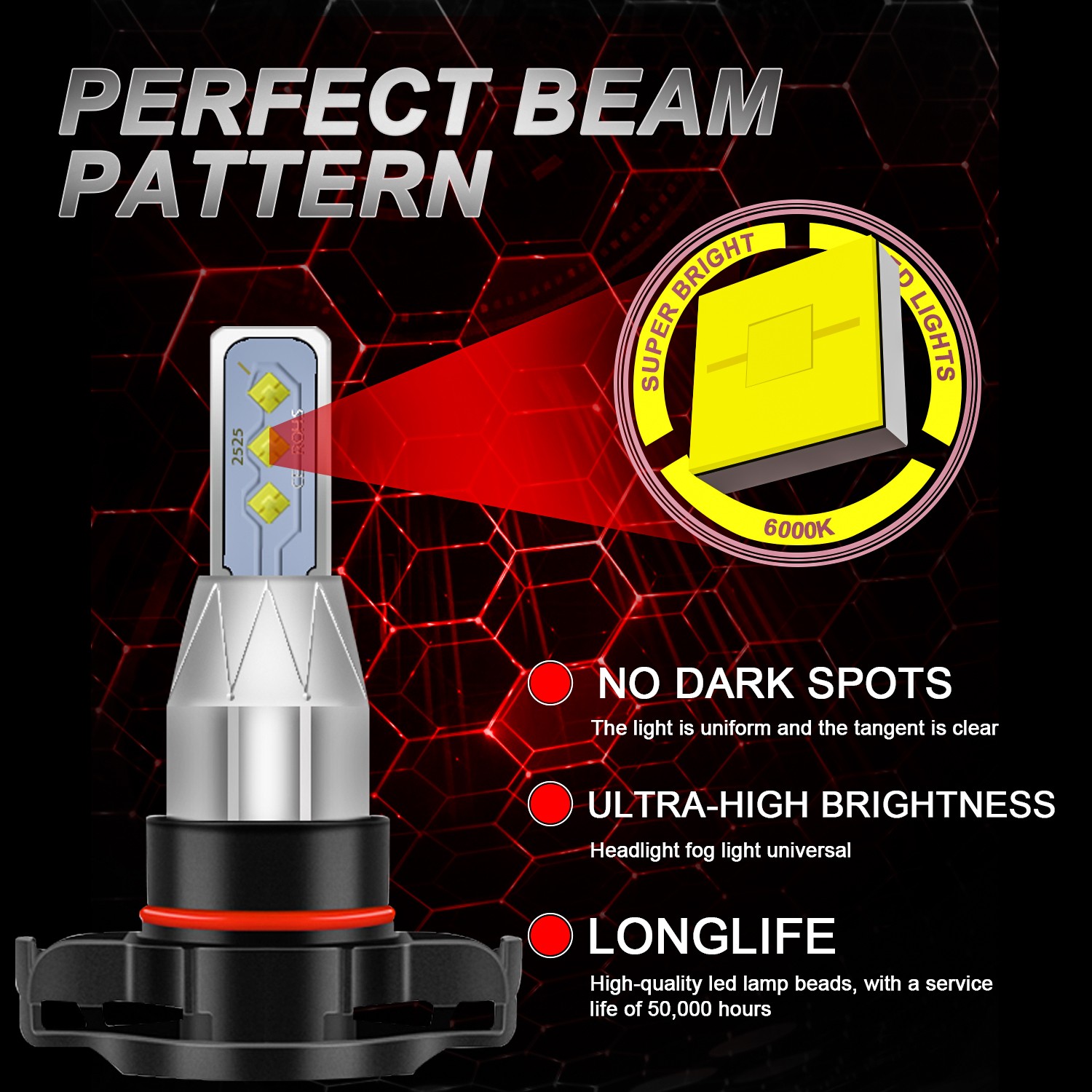 9012/HIR2 H16/5202 LED Headlight Fog Light Kit Bulbs White 6000K Plug&Play 4Pack
