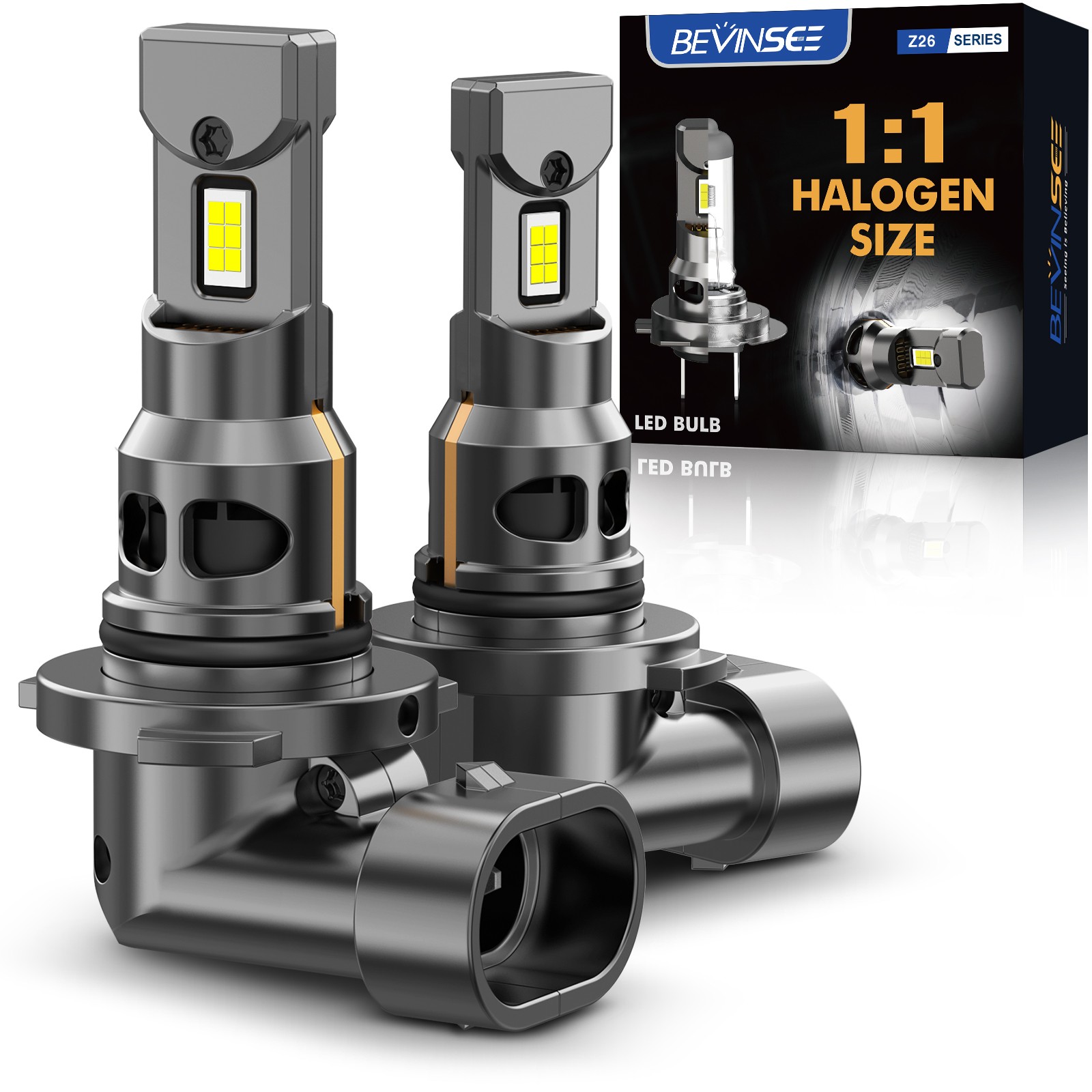 Bevinsee 9005 LED Headlight Bulbs Canbus Error Free 70W 6000K Bright High Beam