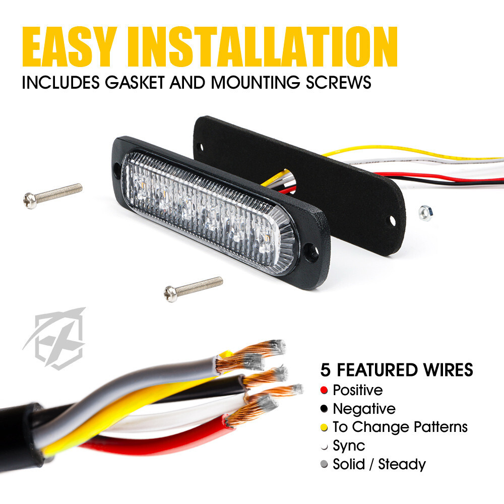 6LED Side Marker Headlight Strobe Lights Bar Emergency Yellow / Amber 8 Pods Set