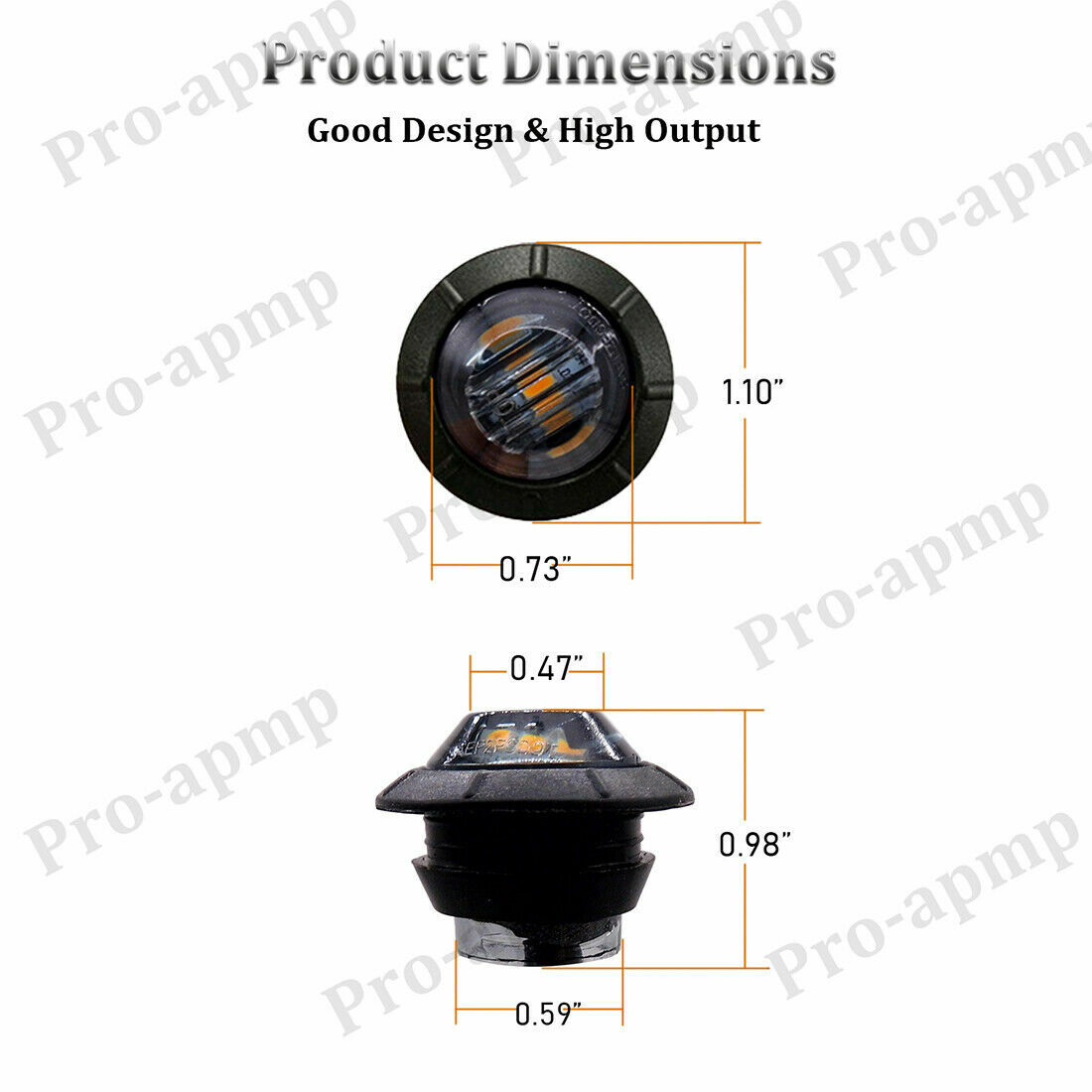 100x Mini Smoked Amber 3/4″ Round Side 3 LED Marker Trailer Bullet Light USA