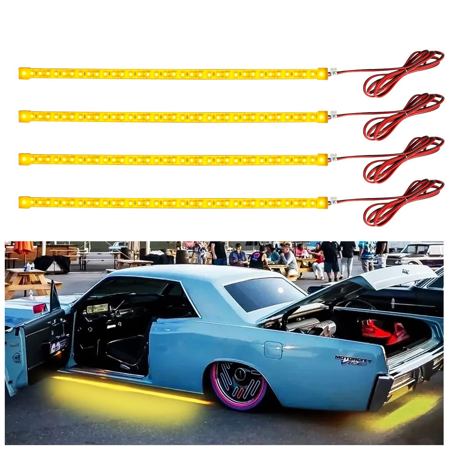 4 Pack Yellow Car LED Strip Lights 12inch 36SMD IP68 Waterproof 12V Golf