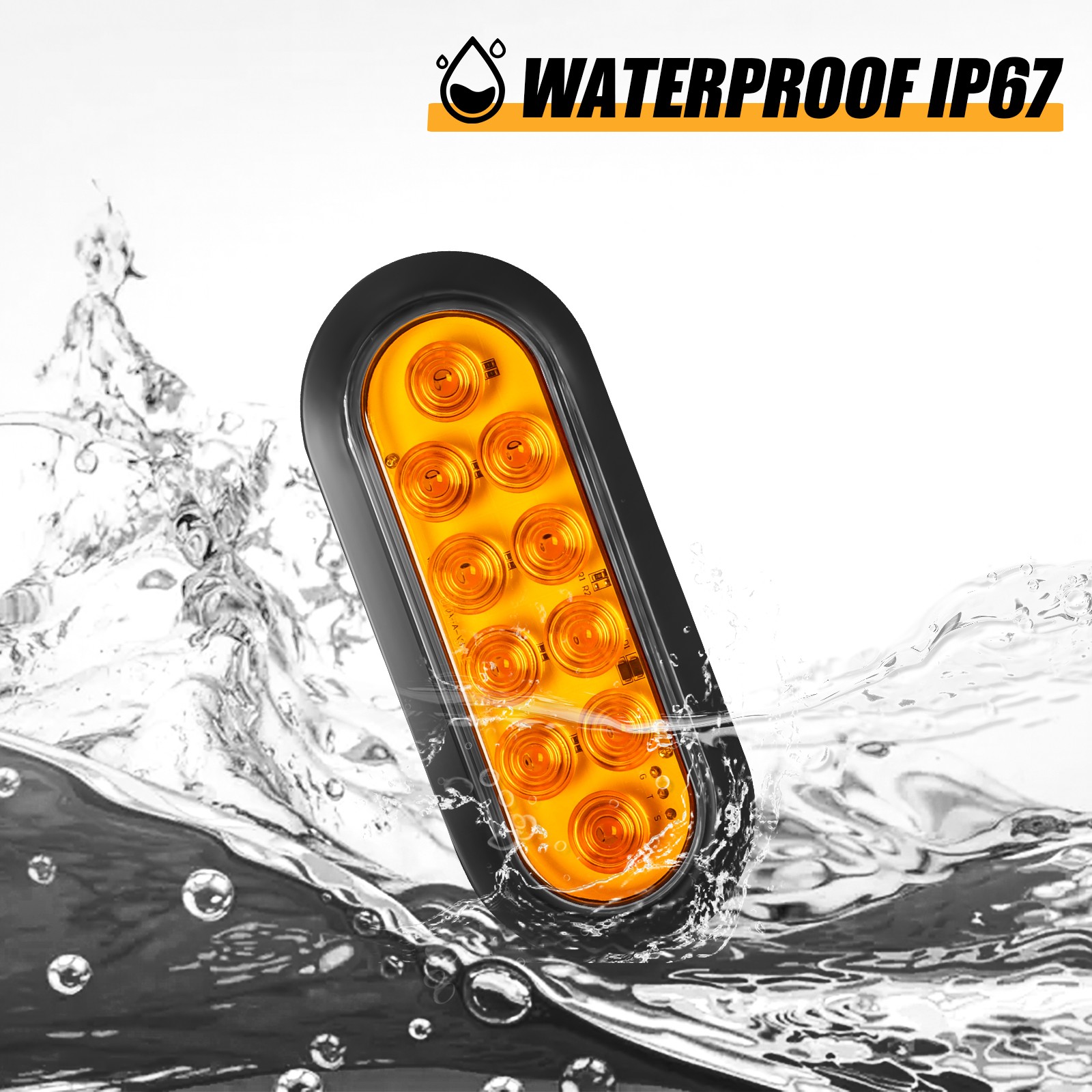 Amber 6″ Oval Trailer Lights 10 LED Stop Turn Tail Truck Sealed Grommet Plug DOT