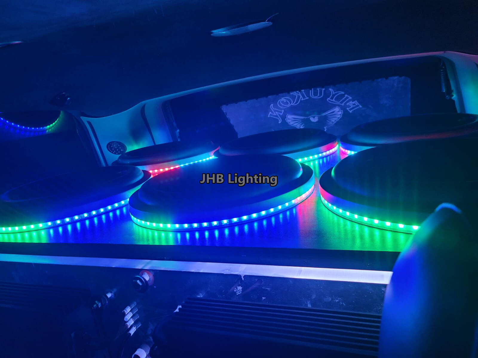 JHB 4PCS 8″ Chasing Flow LED Ring Lights Remote APP Kit for Audio Speaker Subs