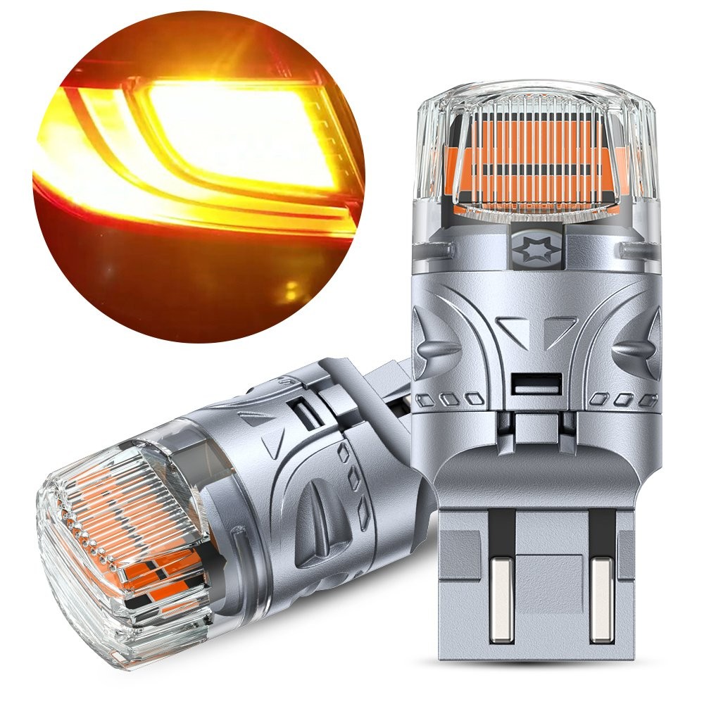 Pair 7440 7443 LED Turn Signal Light Bulbs Golden Yellow Lamp Silver Body BRS