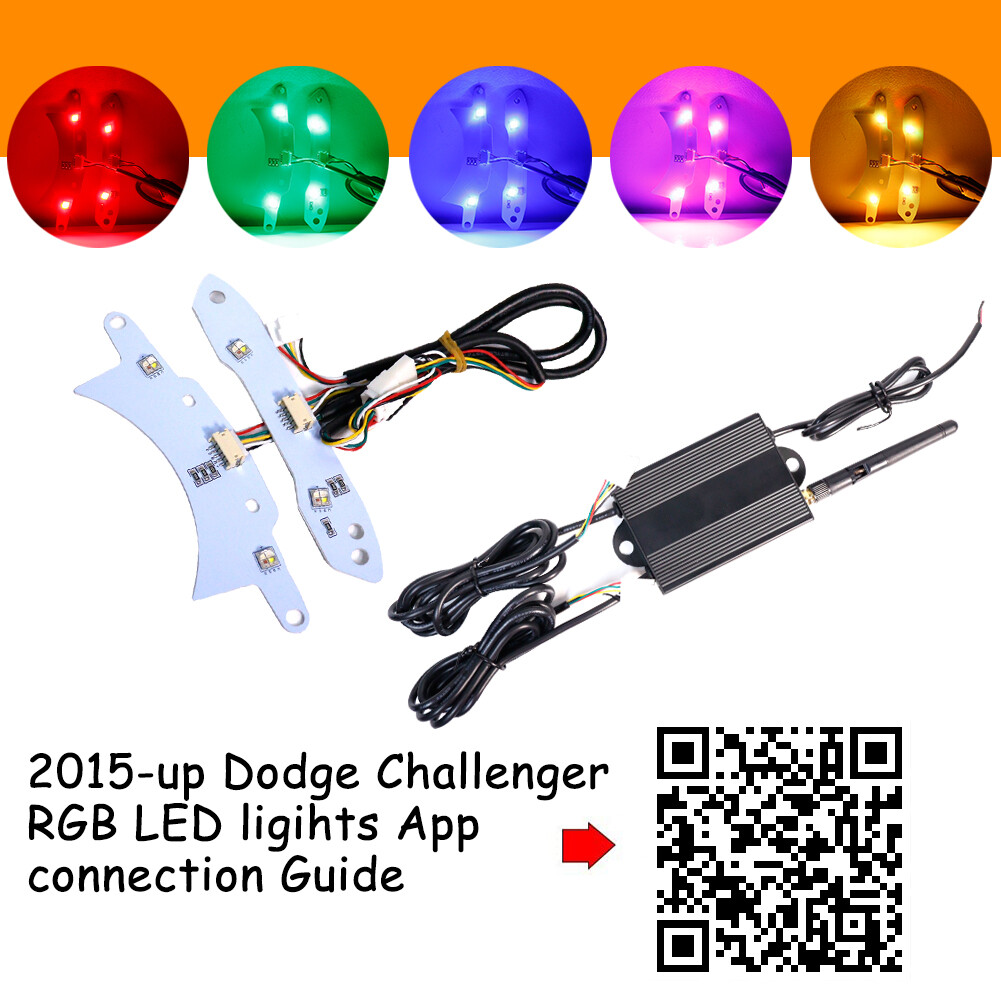 For 15-18 Dodge Challenger RGBW Halo DRL Headlights LED Boards Bluetooth Control