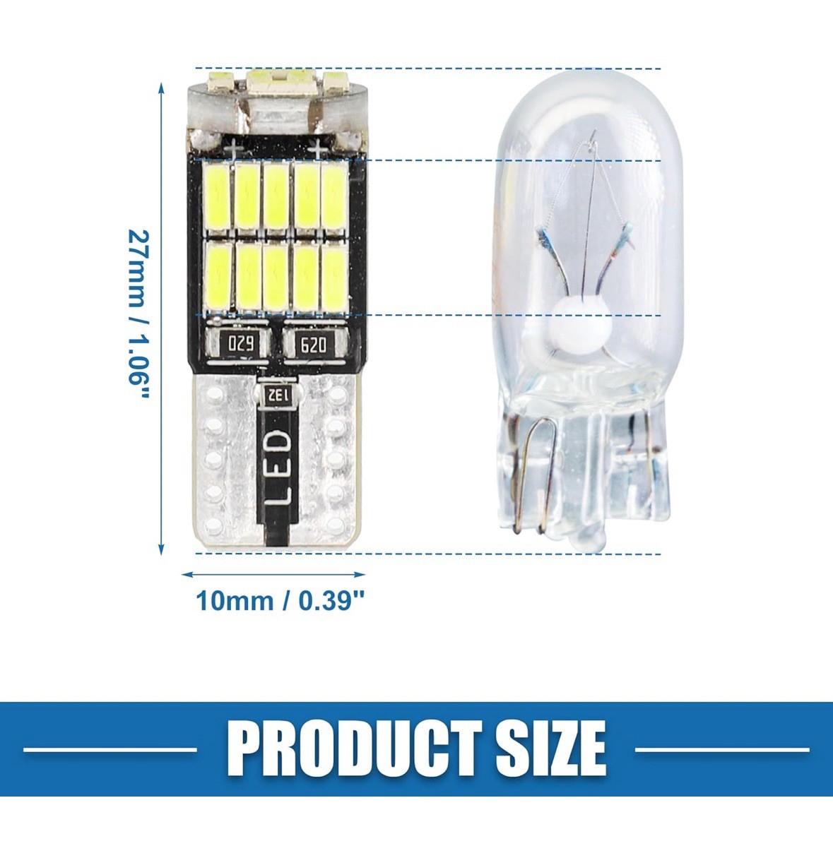 W5W T10 194 LED Bulbs 200LM White 12V 4014 26