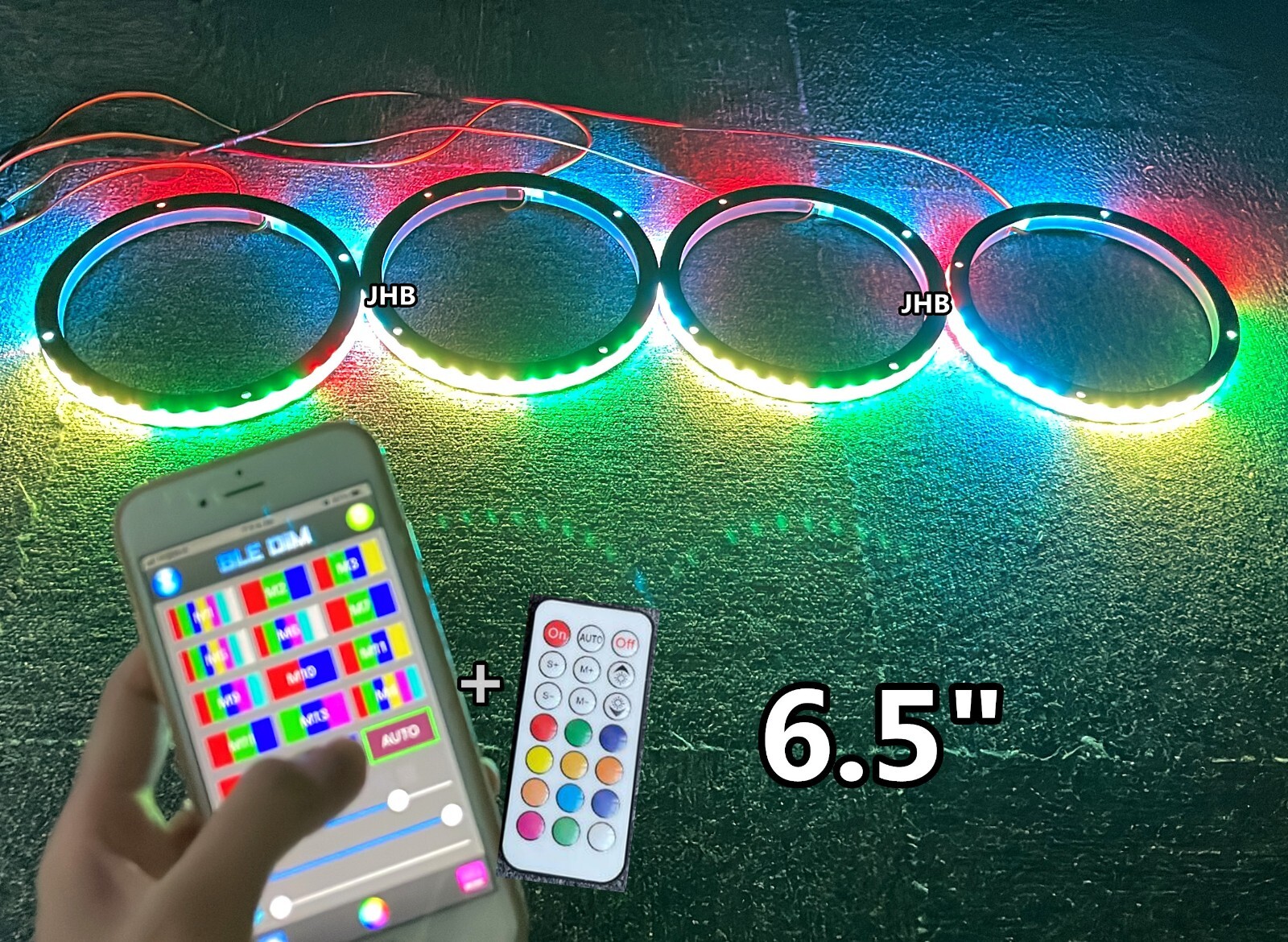 JHB 4PCS 6.5″RGB Multicolor CHASING Flow LED 1/2″Spacer Car Speaker Rings Lights