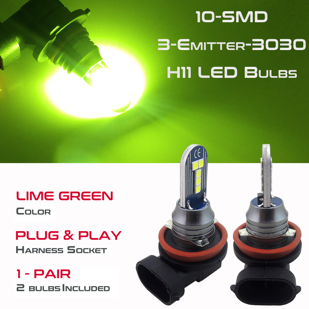 2 Extremely Bright Lemon Green H11 Fog Light LED Bulbs for Honda Civic 2006-2020