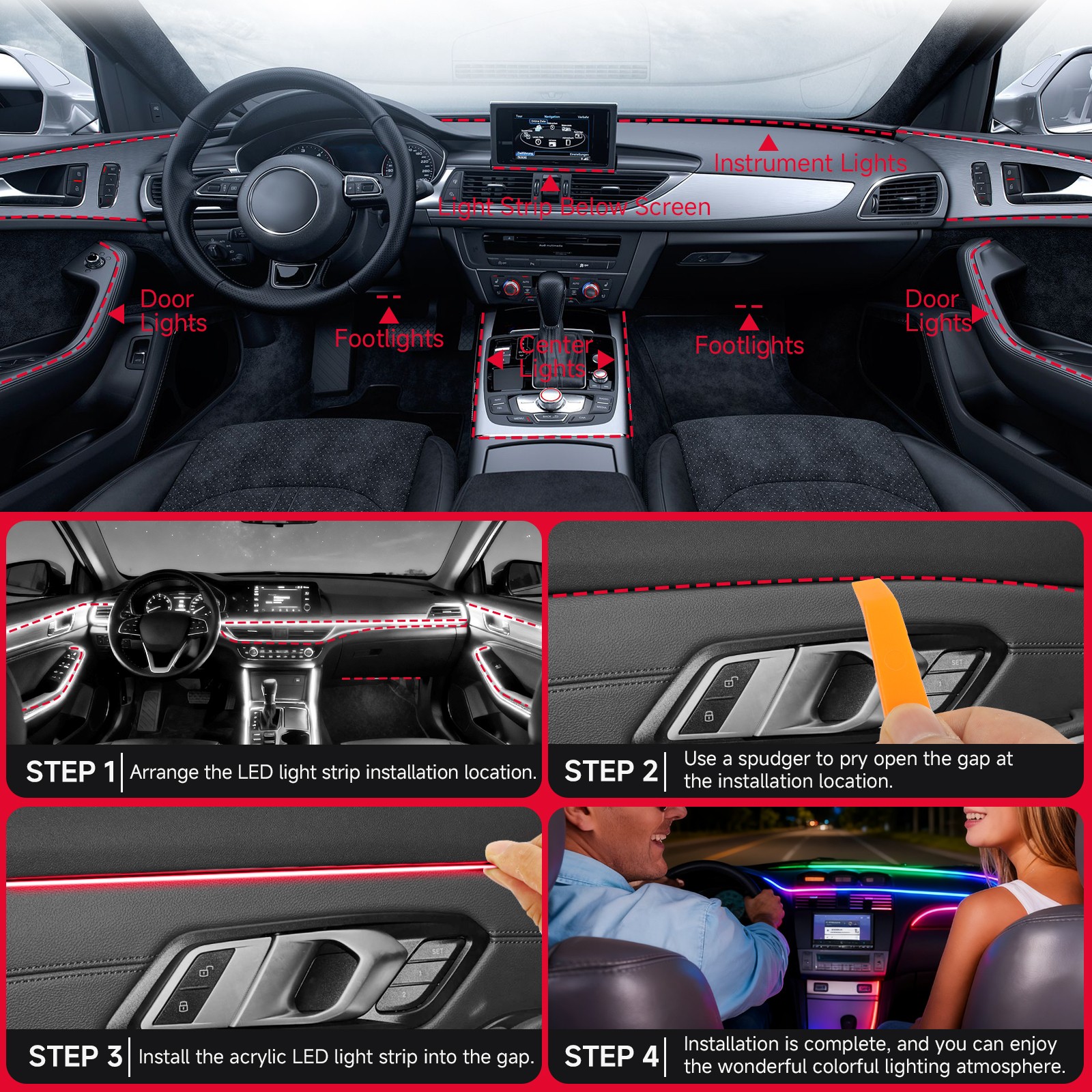 For Tesla Model Y 10in1 Car Symphony Ambient Light LED Atmosphere Acrylic Strip