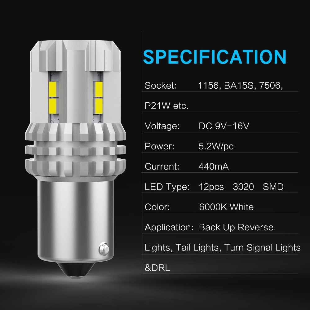 8PCS White 1156 7506 P21W BA15S LED Car Reverse Tail Parking Light DRL Bulbs 12V