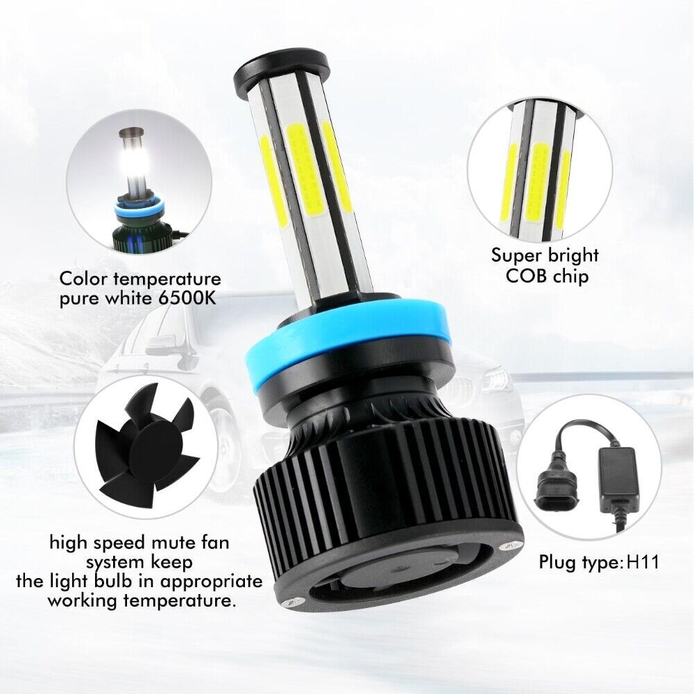 6-Sided H11 LED Headlight Kit Low Beam Bulbs Super Bright 6500K White 360000LM