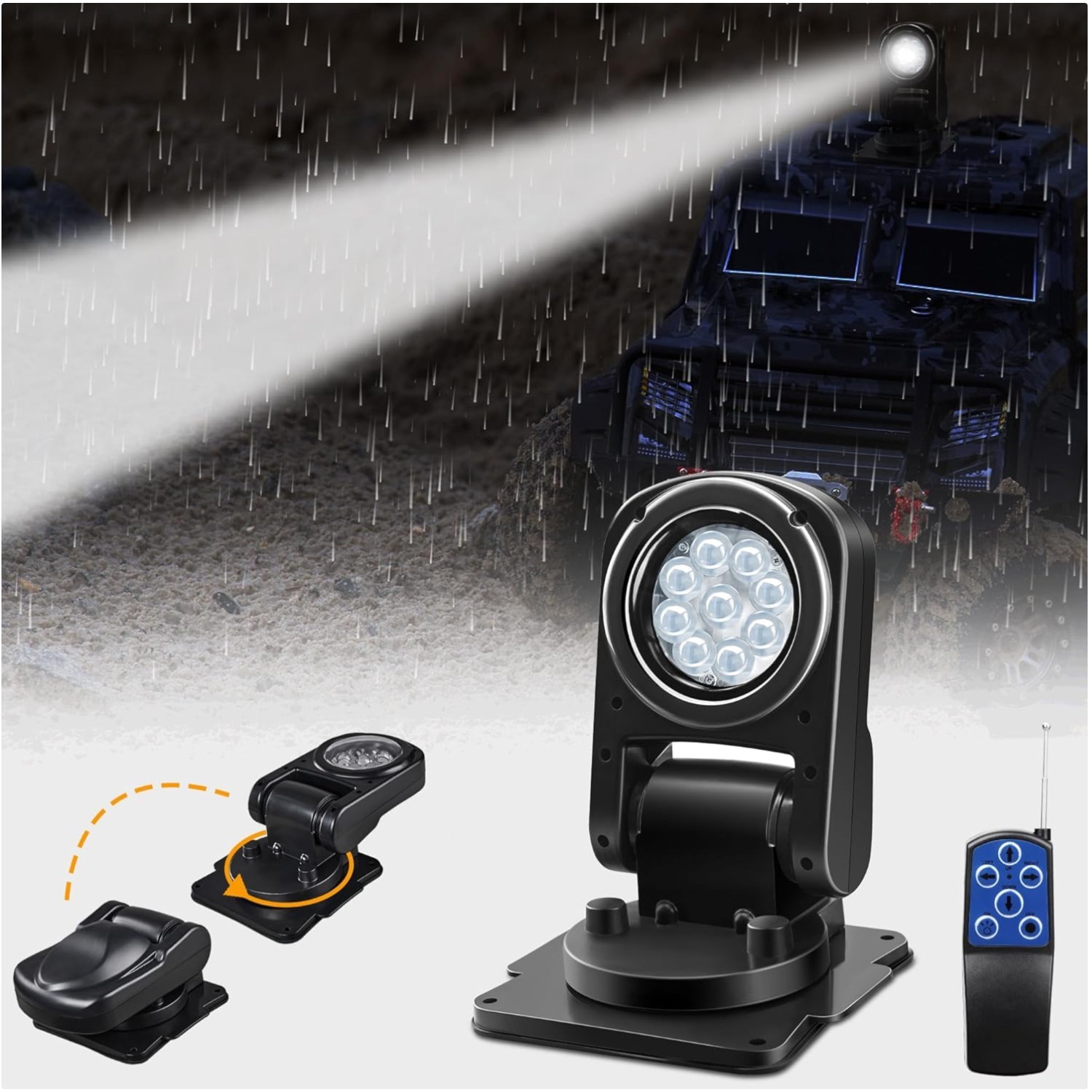 Versatile 360° Remote-Controlled LED Searchlight for Trucks & Boats, Rated