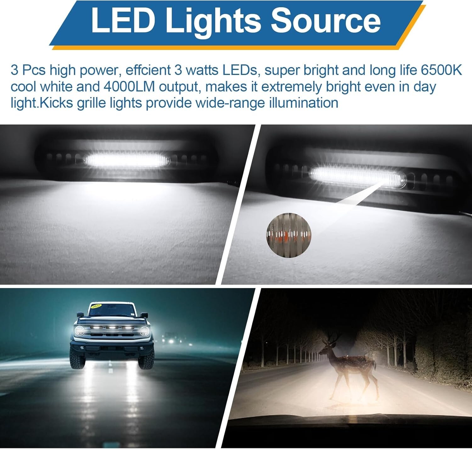LED Grille Lights for 2021-2024 Ford Bronco Big Bend Outer Bank Accessories