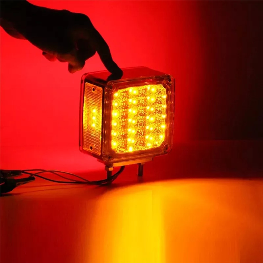 2X Amber+Red Square 39LED Double Face Stud Mount Cab Fender Turn Signal Lights