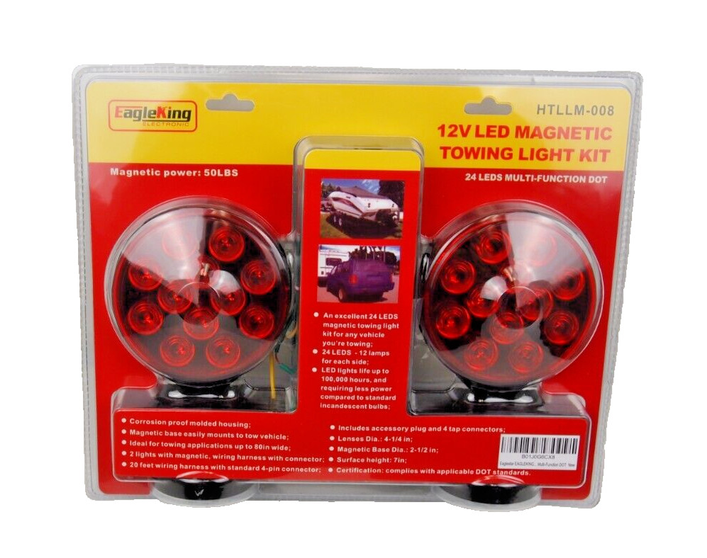 12V LED Magnetic Towing Trailer Light Kit 24 LEDS Multi-Function DOT HTLLM-008