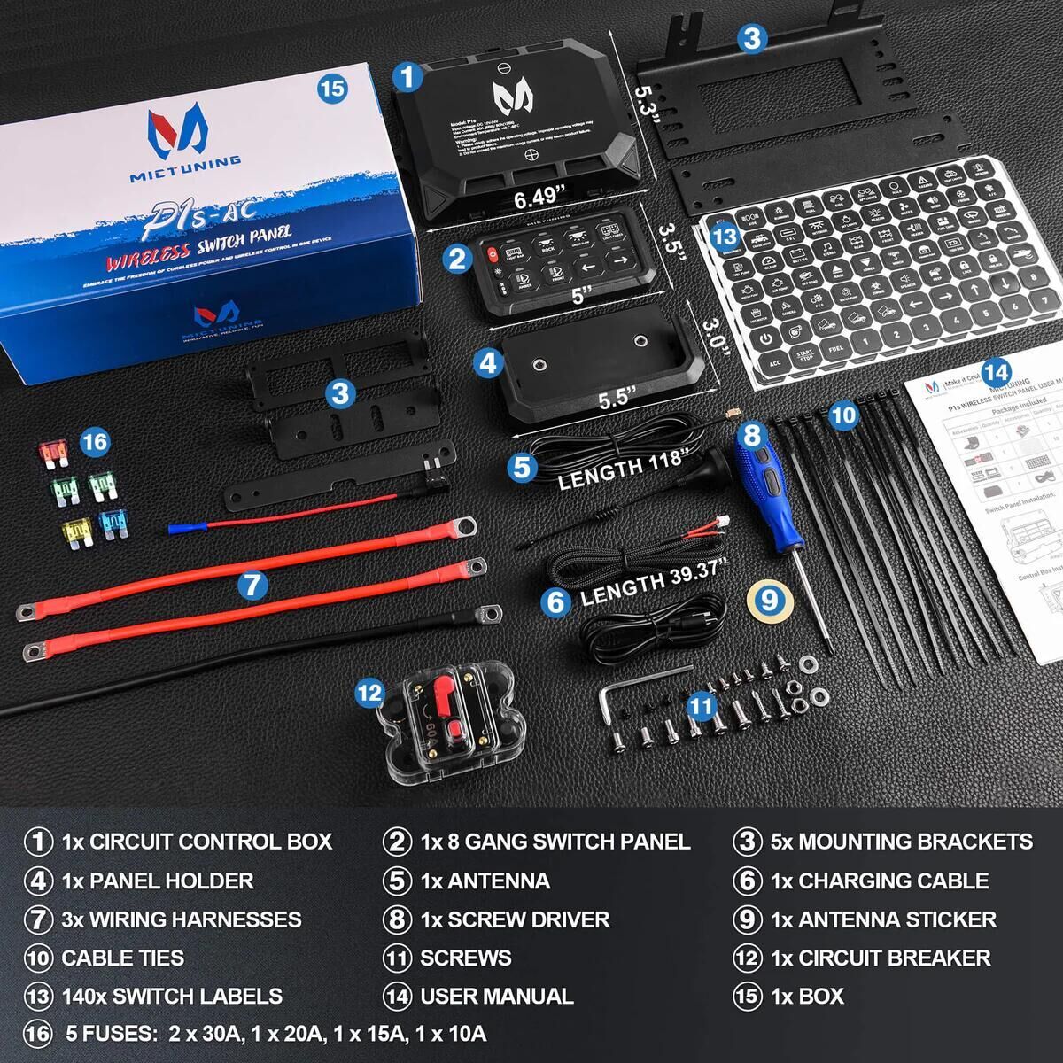 MICTUNING P1s Wireless RGB 8 Gang Switch Panel 12V Auxiliary Circuit Control Box