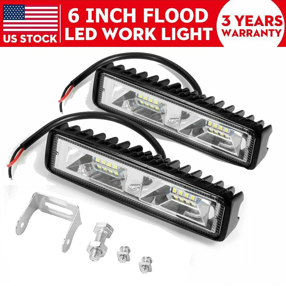 2x 6Inch LED Work Light Bar Flood Fog Lamp 48W For Driving Offroad Truck SUV ATV